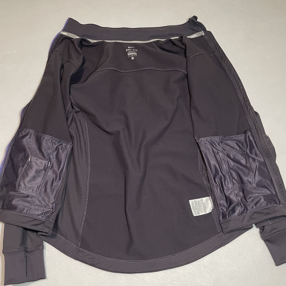 Nike Running Dri-FIT Full Zip Jacket Womens Large Grey Purple Thumbholes Fleece - Picture 6 of 10